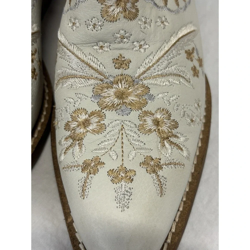 Dingo White Primrose Floral Embroidered Leather Western Cowgirl Boots Womens 6.5 - Picture 6 of 8